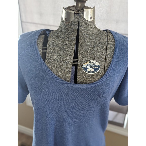 Theory Size L/G Beautiful Blue Short Sleeve Cotton & Cashmere Sweater Top - Picture 3 of 12